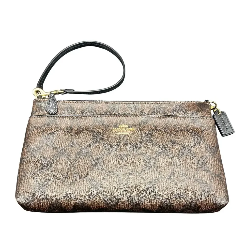 New Coach Signature PVC Pop Pouch Brown and Black Shoulder / Wristlet Bag F65806
